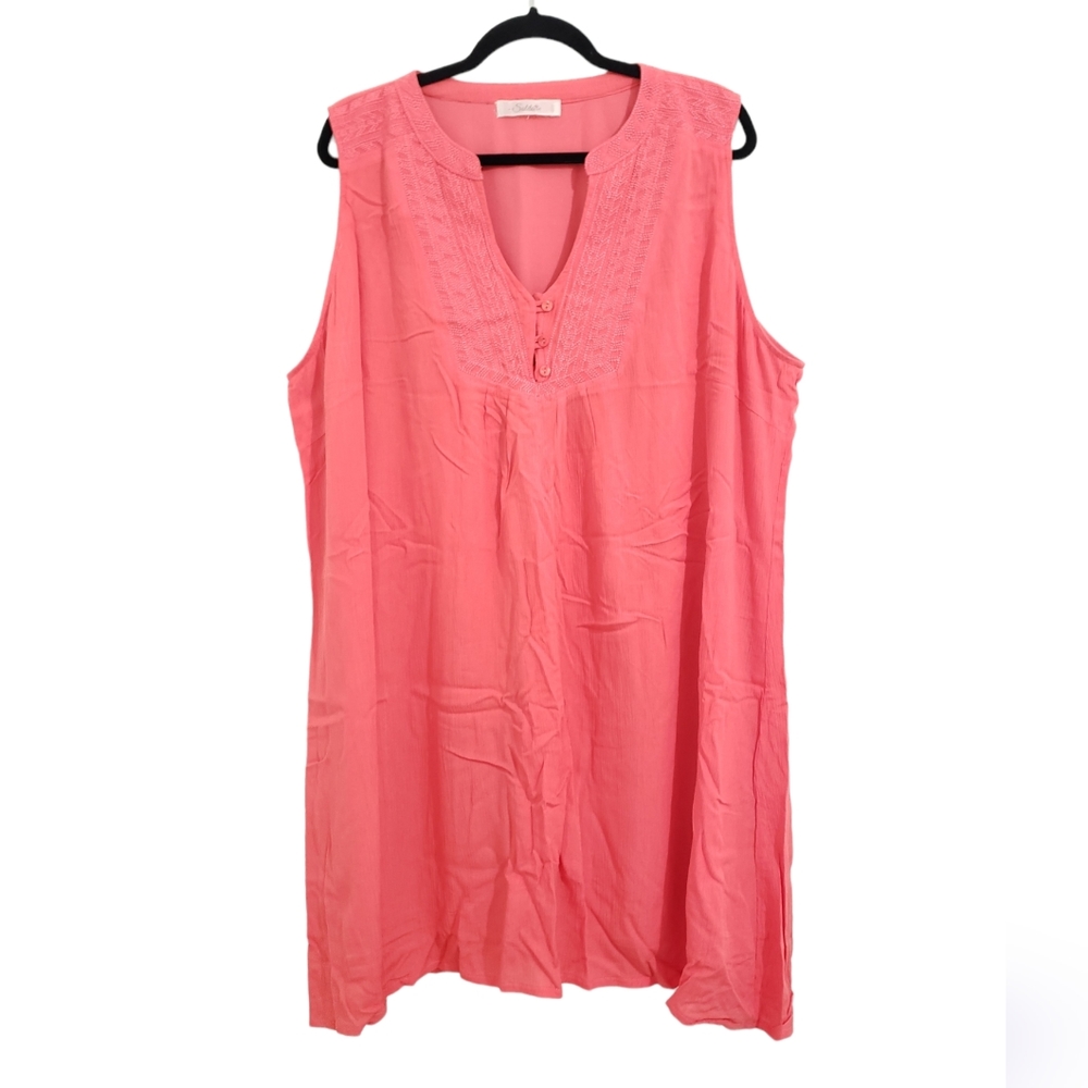 New SOLITAIRE coral embroidered v-neck sleeveless dress 3x